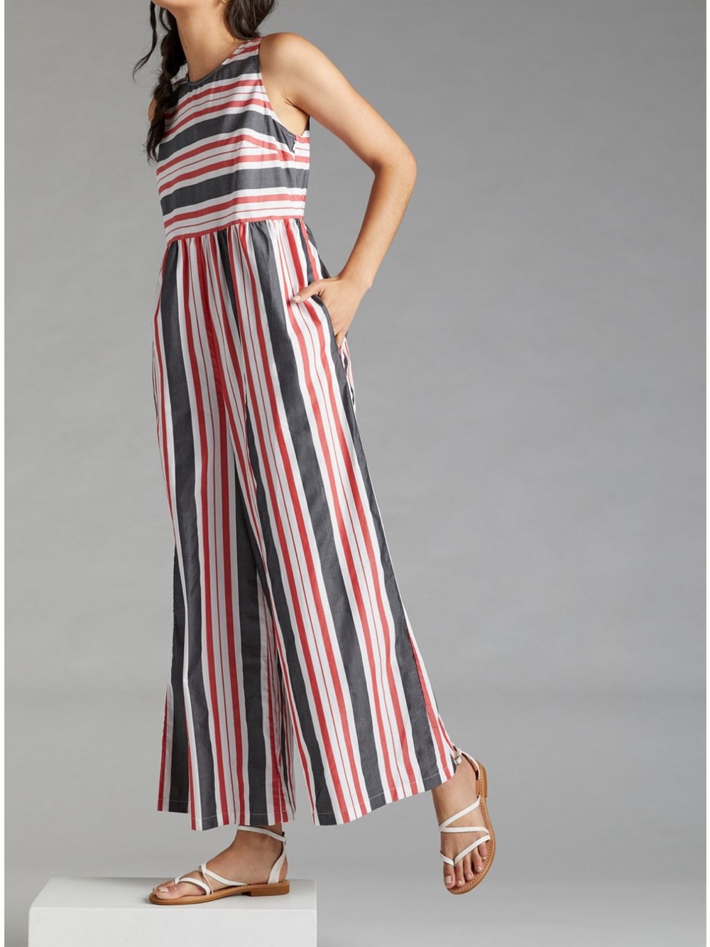 Maeve Striped Red Patterned One-Piece Jumpsuit